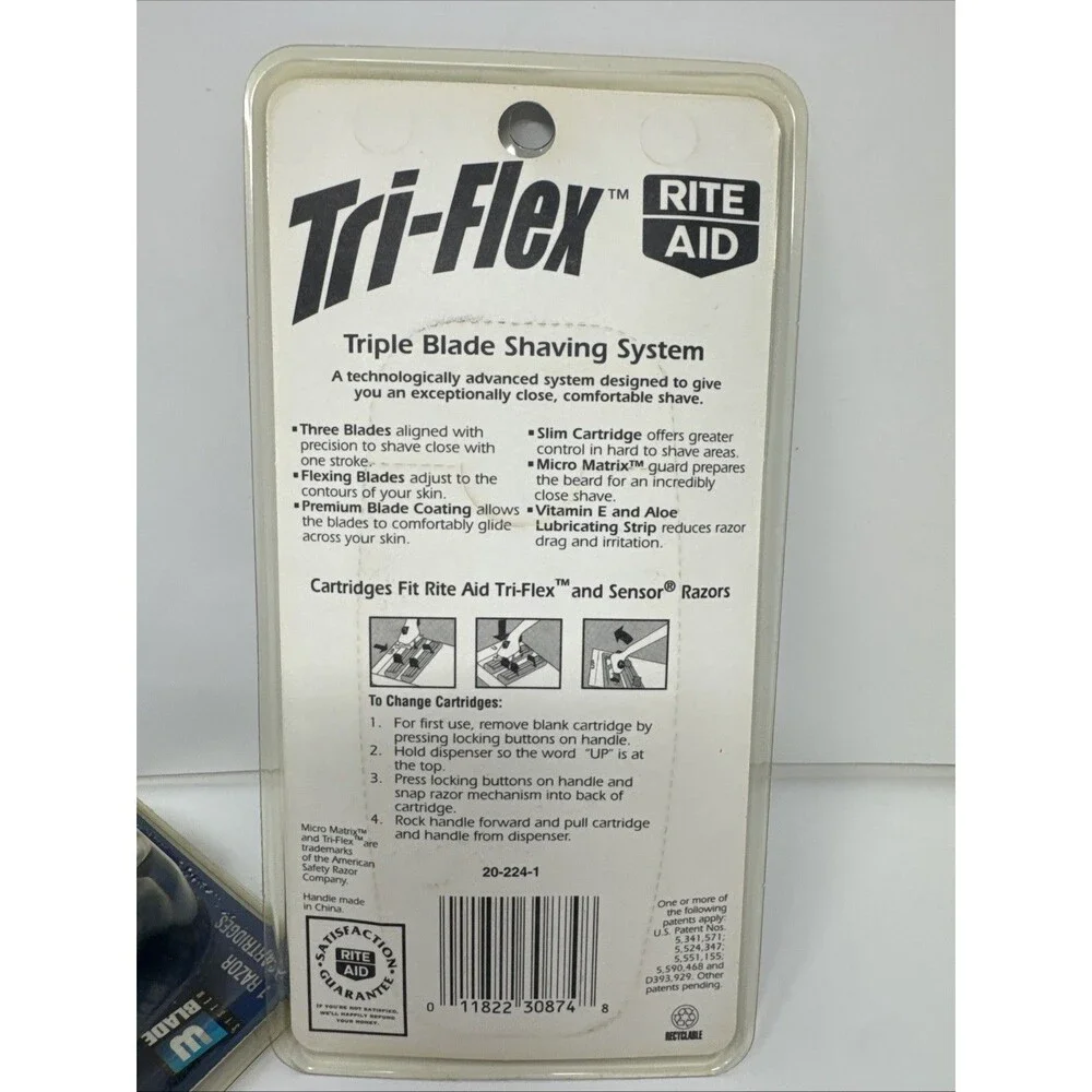 LOT 2 Tri-Flex Rite Aid 3 Blade Razor for Men 1 Razor 2 Cartridges NEW NOS